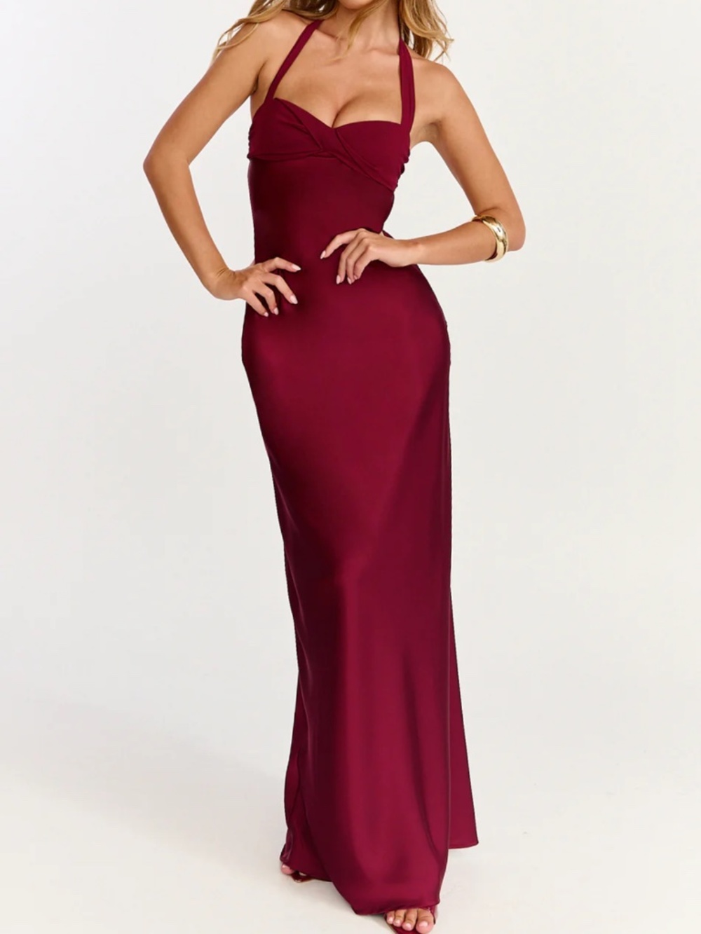Satin Halter Dress in Wine